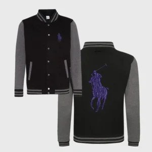 Custom Embroidered Gray-Black Varsity Jacket