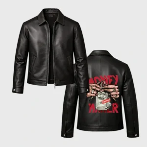 Custom Printed Black Leather Jacket