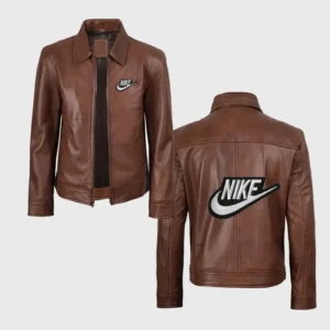 Custom Embroidered Brown Leather Jacket